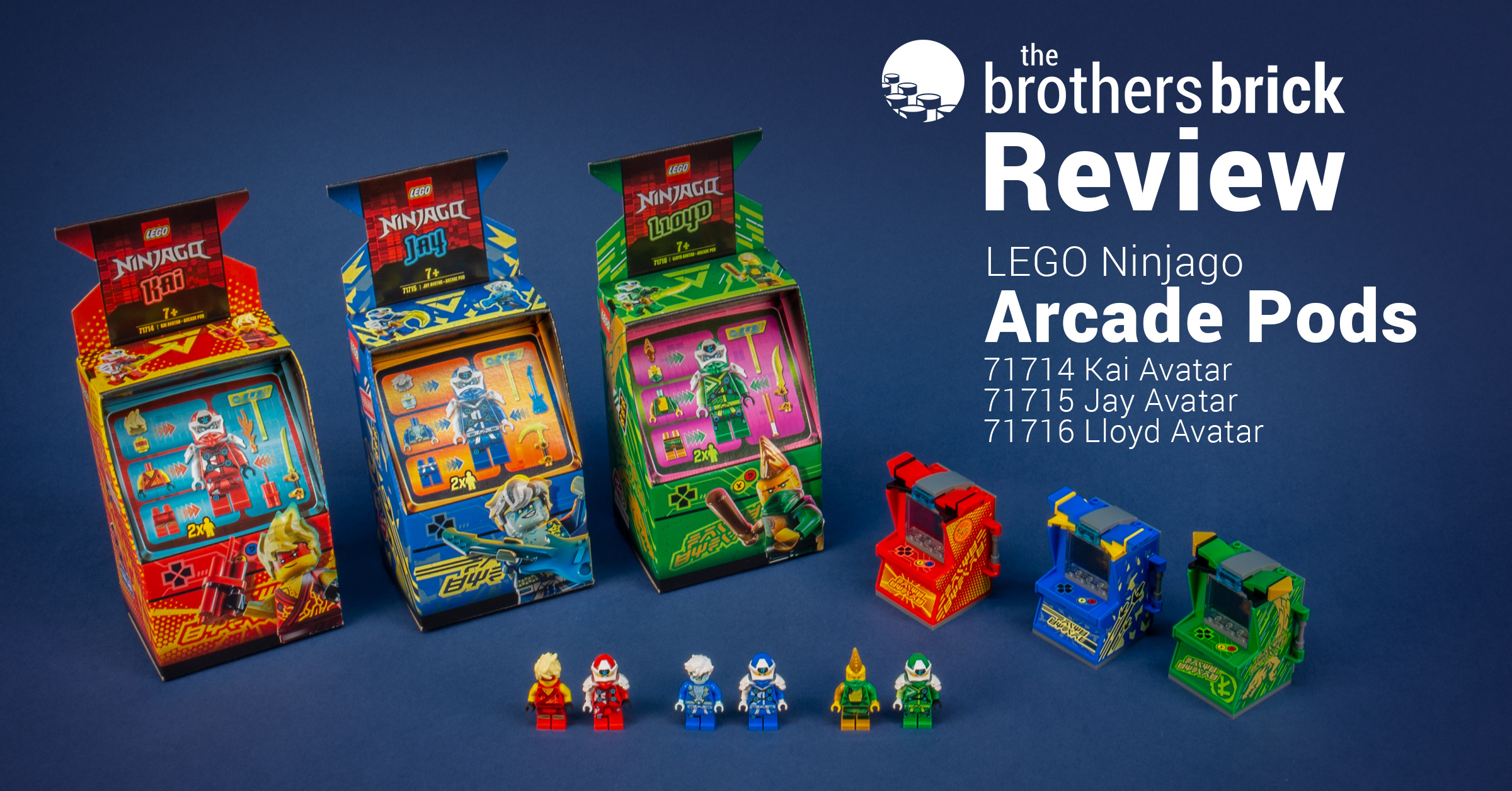 LEGO Ninjago Avatar Arcade Pods: 71714 Kai, 71715 Jay, and 71716