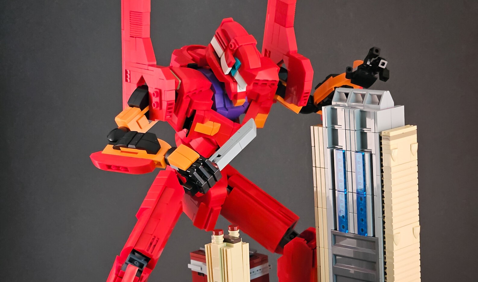 LEGO Neon Evengalion mech stands ready to defend the Tokyo of the
