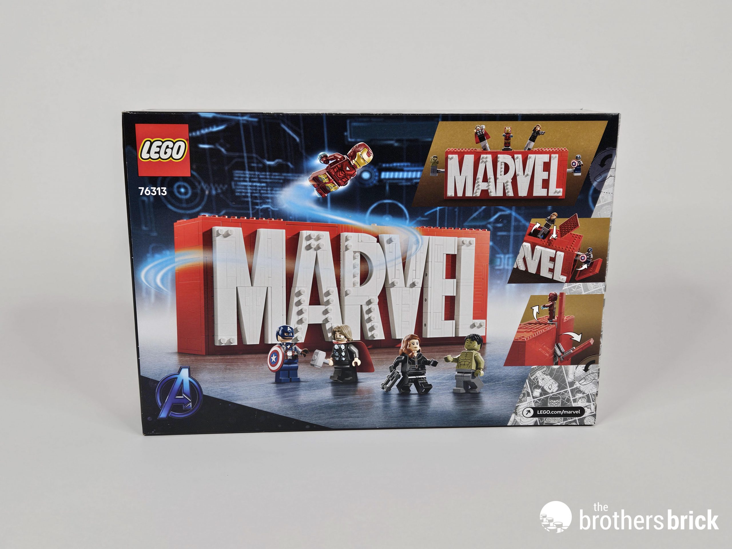 LEGO Marvel 76313 MARVEL Logo & Minifigures - A LEGO logo of a