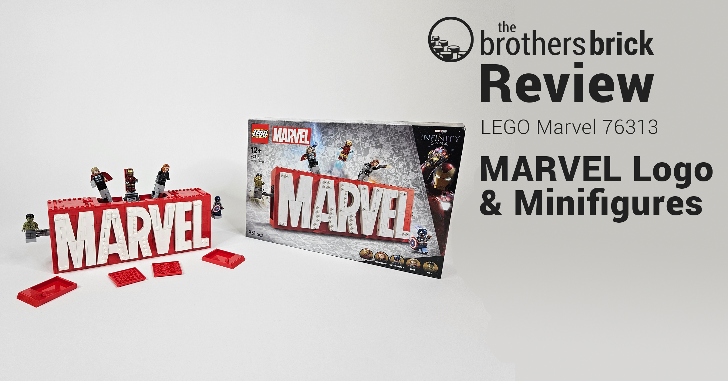 LEGO Marvel 76313 MARVEL Logo & Minifigures - A LEGO logo of a