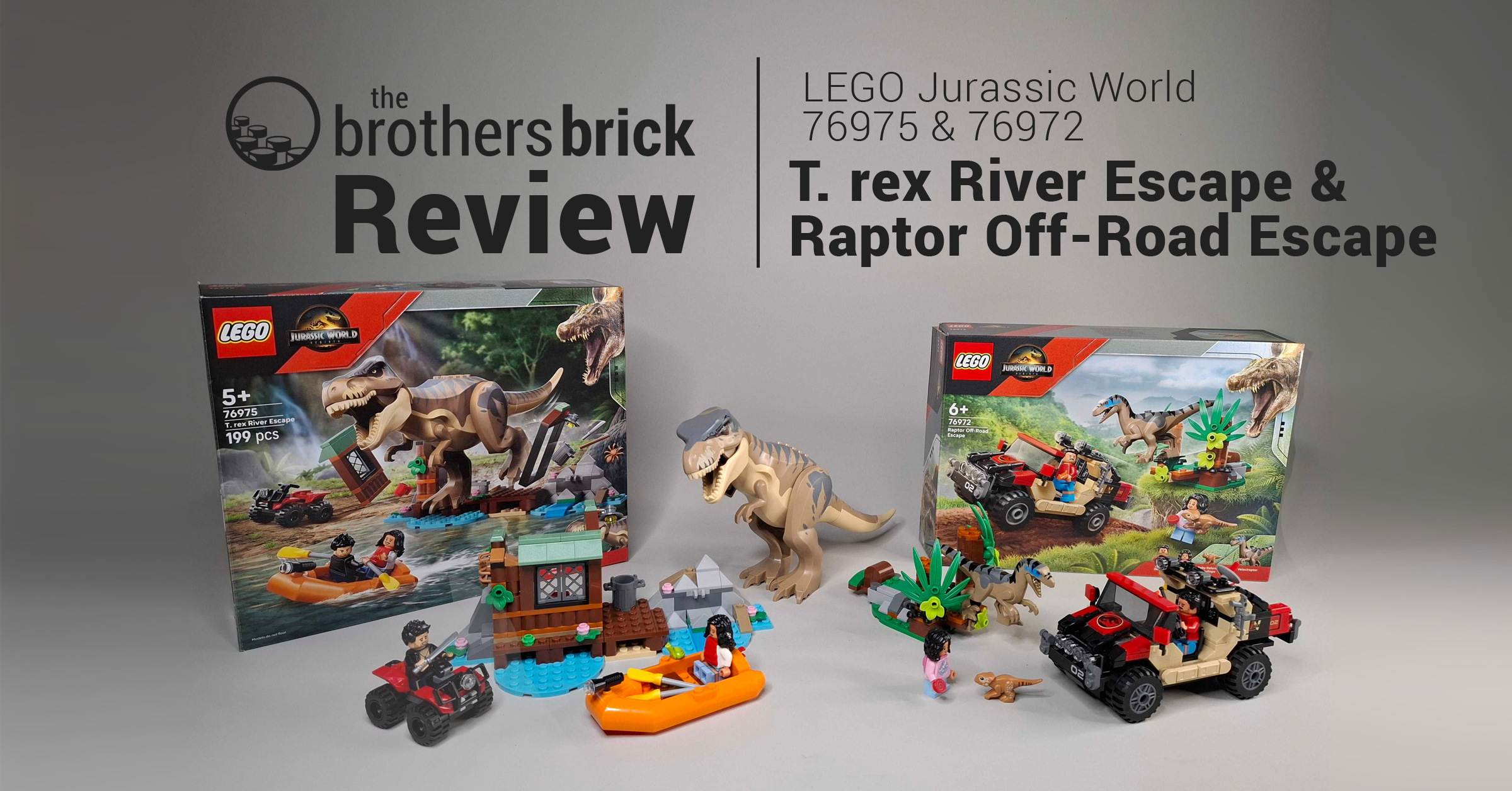 LEGO Jurassic World 76972 Raptor Off-Road Escape and 76975 T. rex