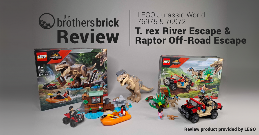 LEGO Jurassic World 76972 Raptor Off-Road Escape and 76975 T. rex