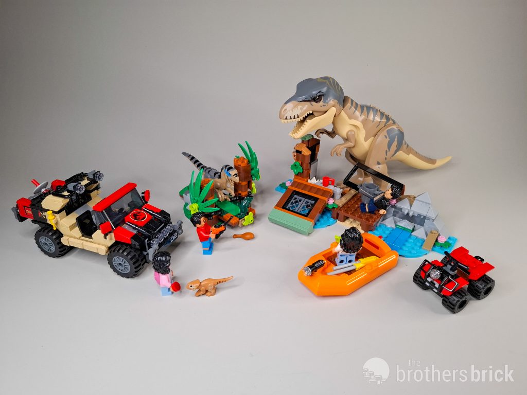 LEGO Jurassic World 76972 Raptor Off-Road Escape and 76975 T. rex